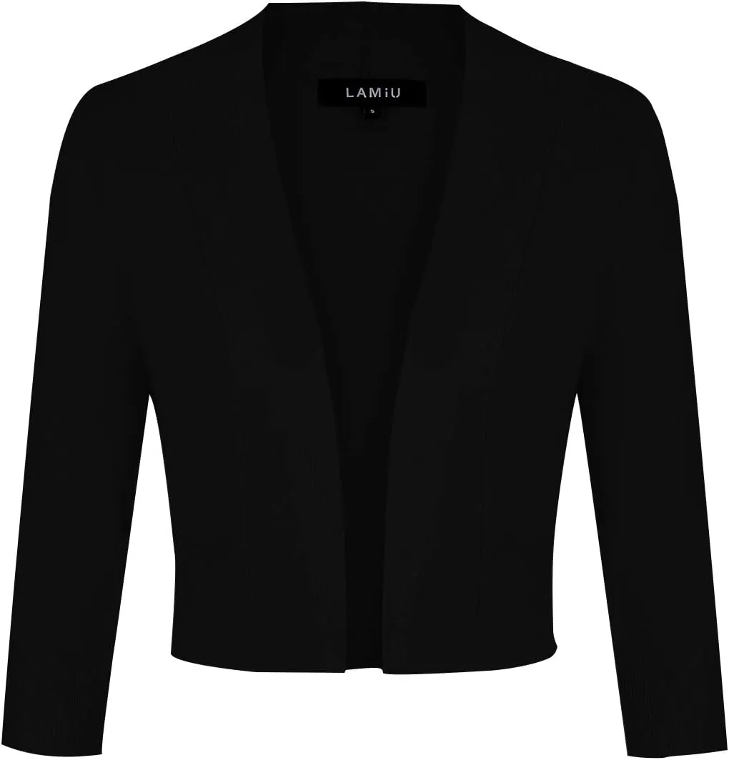 MINTLIMIT Women's Shrug Bolero Open Front 3/4 Sleeve Cropped Cardigan Sweater