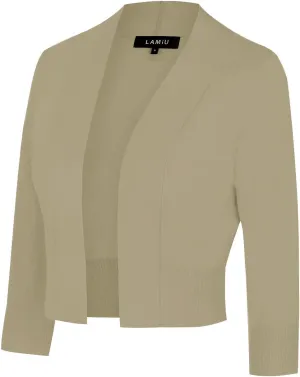 MINTLIMIT Women's Shrug Bolero Open Front 3/4 Sleeve Cropped Cardigan Sweater