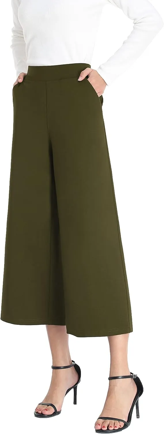 MISS MOLY Wide Leg Pants for Women Business Casual Crop Palazo Dress Pants Capris