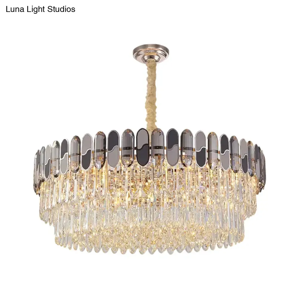 Modernist Clear Crystal Chandelier Ceiling Lamp with 11 Tiered Round Bulbs