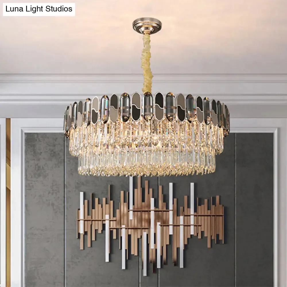 Modernist Clear Crystal Chandelier Ceiling Lamp with 11 Tiered Round Bulbs