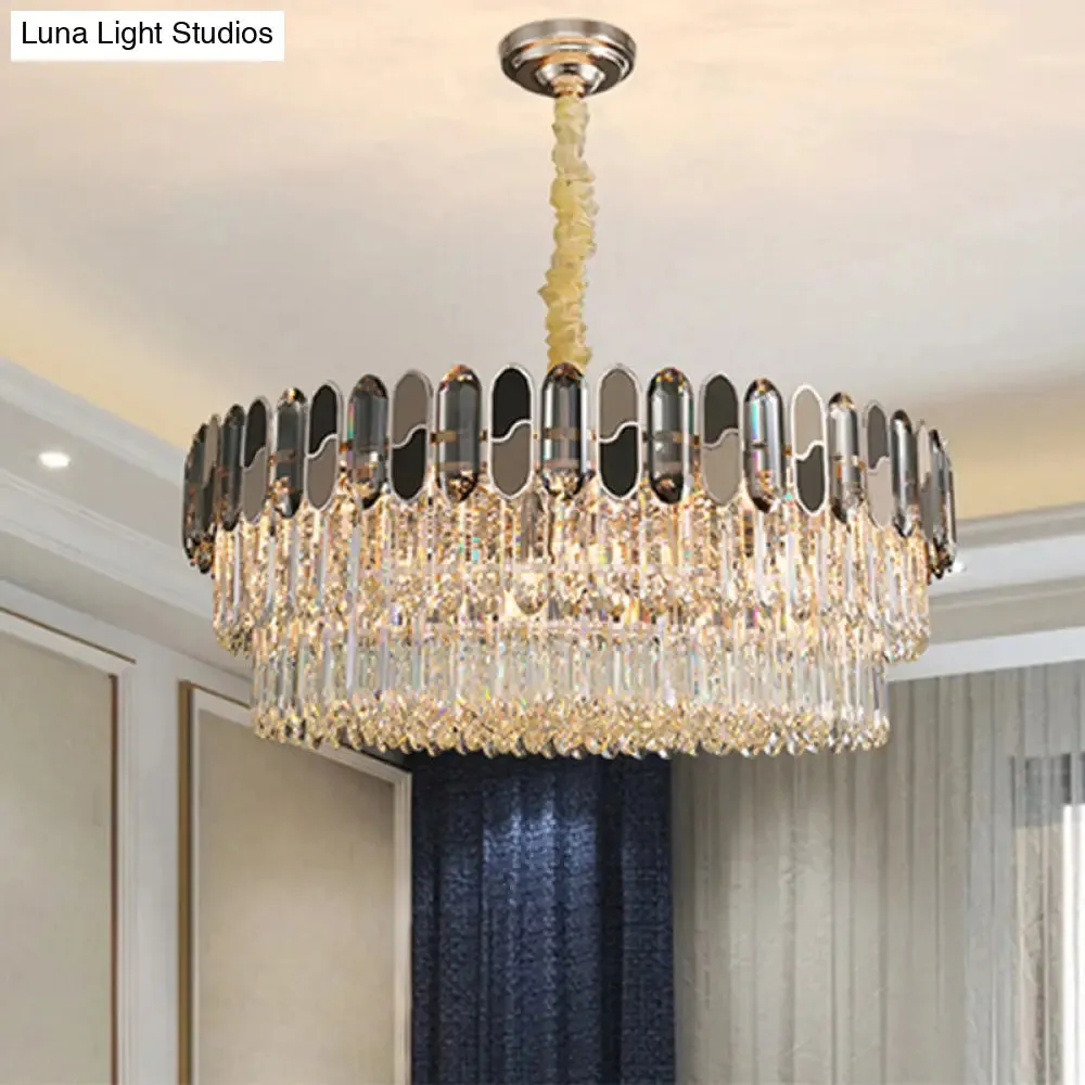 Modernist Clear Crystal Chandelier Ceiling Lamp with 11 Tiered Round Bulbs