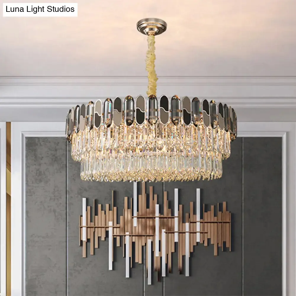 Modernist Clear Crystal Chandelier Ceiling Lamp with 11 Tiered Round Bulbs