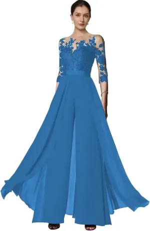 Mother of The Bride Pant Suits for Wedding Chiffon Lace Formal Outfit Grandmother Dresses Jumpsuit