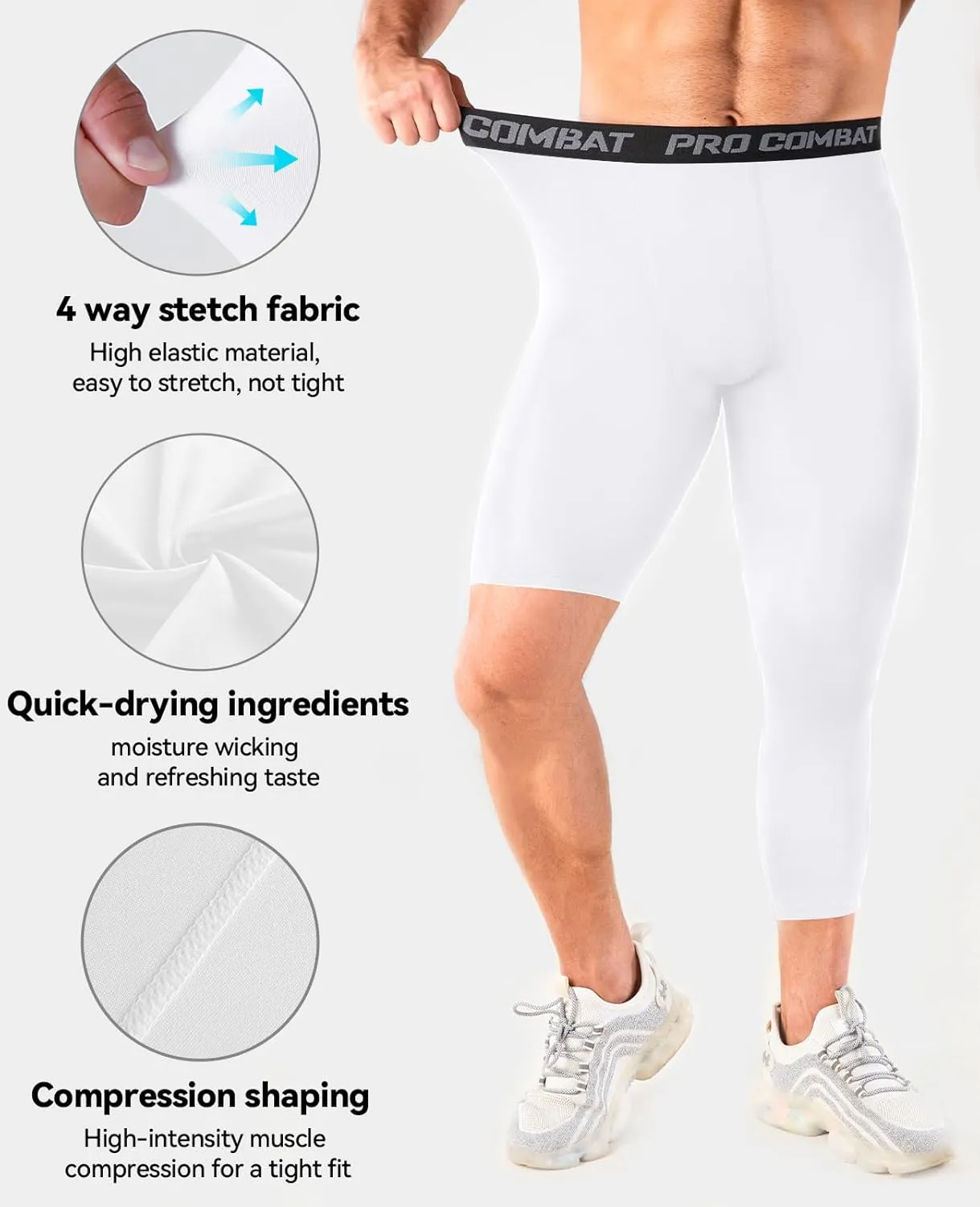 Niksa 1/2 Pack Men's Compression Pants, 3/4 One Leg Compression Tights Men Basketball Leg Sleeve Athletic Base Layer Leggings