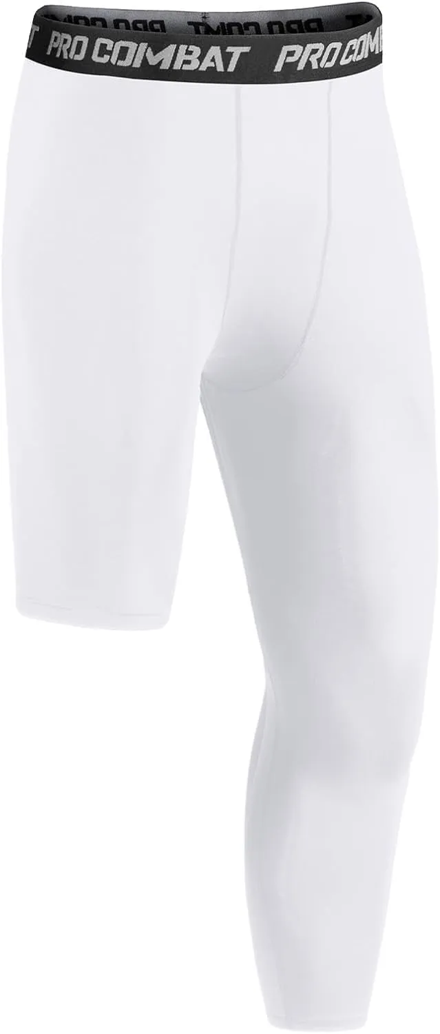 Niksa 1/2 Pack Men's Compression Pants, 3/4 One Leg Compression Tights Men Basketball Leg Sleeve Athletic Base Layer Leggings