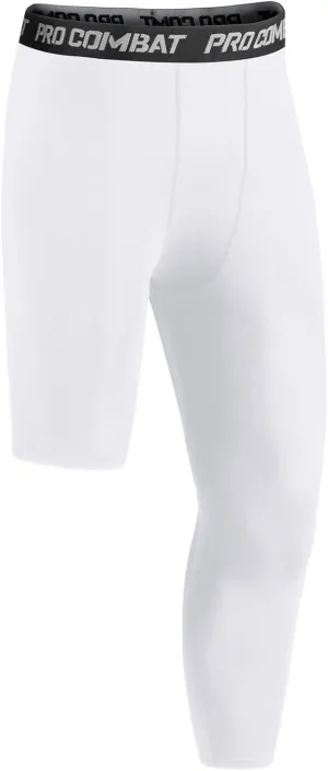 Niksa 1/2 Pack Men's Compression Pants, 3/4 One Leg Compression Tights Men Basketball Leg Sleeve Athletic Base Layer Leggings