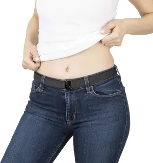 No Show Womens Stretch 1.25" Elastic Belt - Adjustable Flat Buckle Invisible Belt, One Size