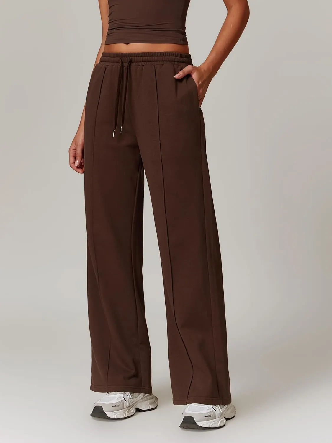 ODIZLI Women's Drawstring Straight Leg Sweatpants with Pockets Wide Leg Jogger Active Pants Lounge Trousers High Waist