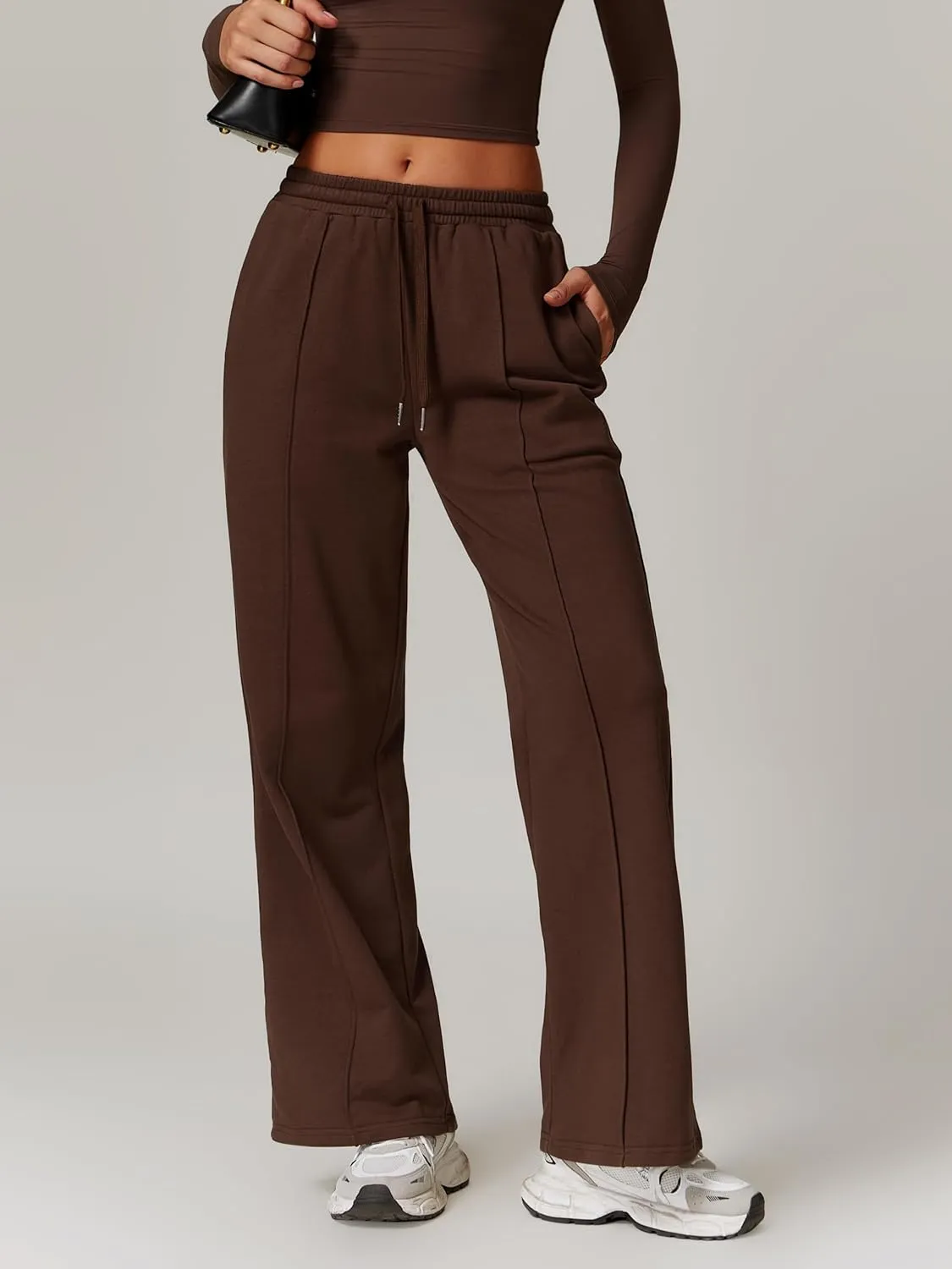 ODIZLI Women's Drawstring Straight Leg Sweatpants with Pockets Wide Leg Jogger Active Pants Lounge Trousers High Waist