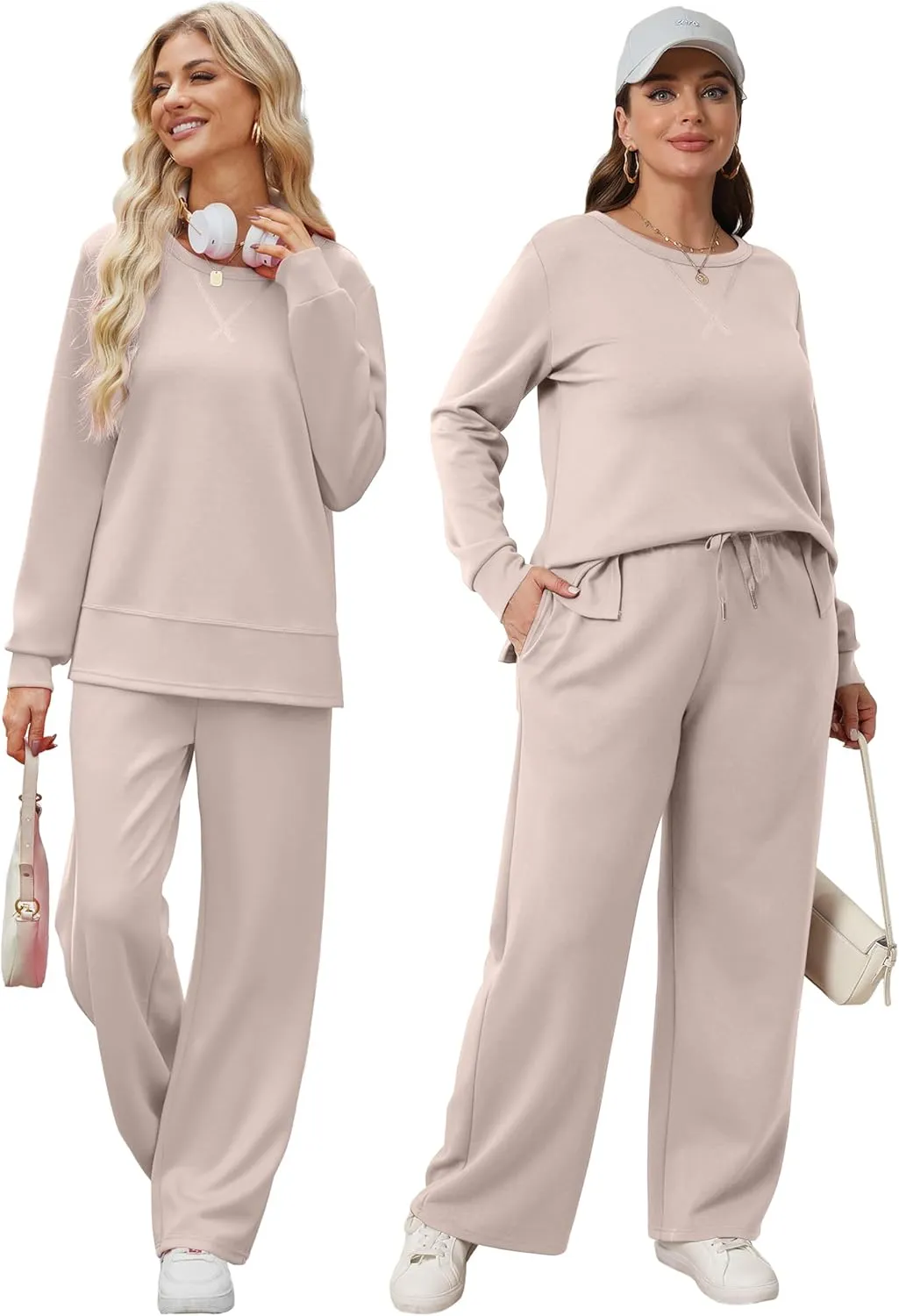 OFEEFAN Women's 2 Piece Lounge Set Travel Airport Outfits Side Slit Tracksuit Wide Leg Loungewear Baggy Comfy Sweatsuit S-3XL
