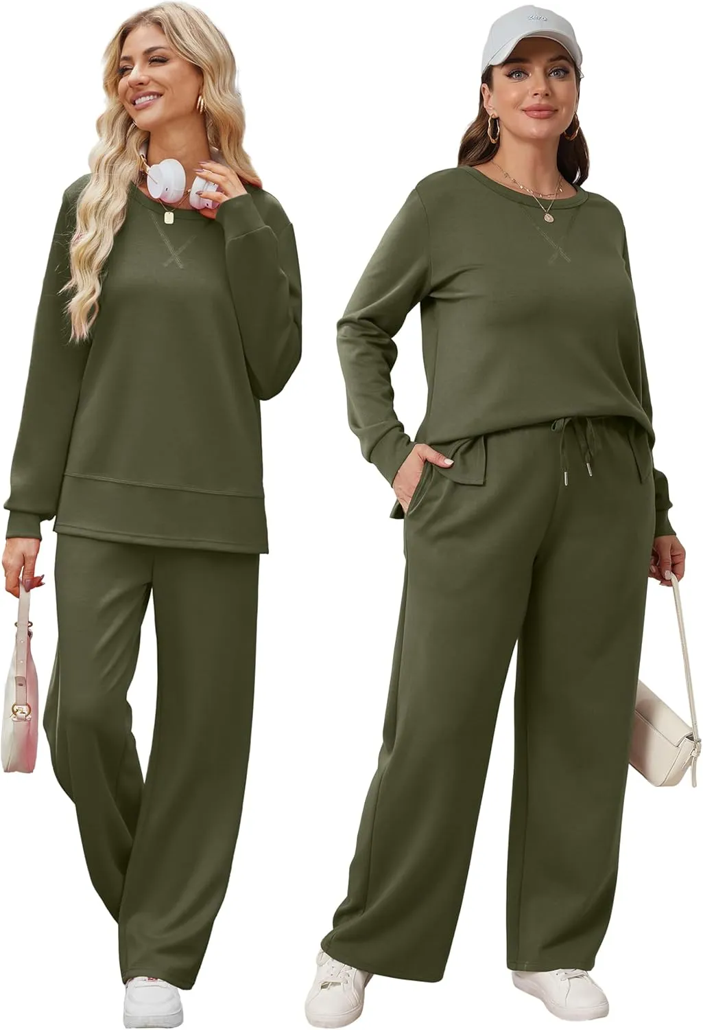OFEEFAN Women's 2 Piece Lounge Set Travel Airport Outfits Side Slit Tracksuit Wide Leg Loungewear Baggy Comfy Sweatsuit S-3XL