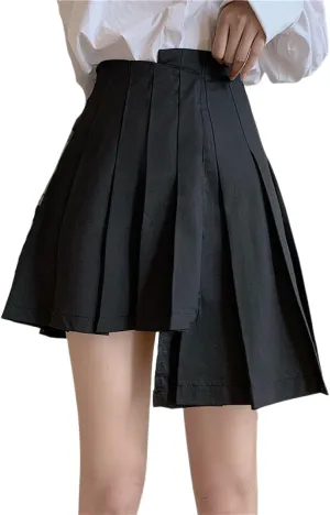OFFSUM Womens Short Skirts - Solid Color Irregular Pleated Skirt Women High Waist A-Line Streetwear Korean Style Fash