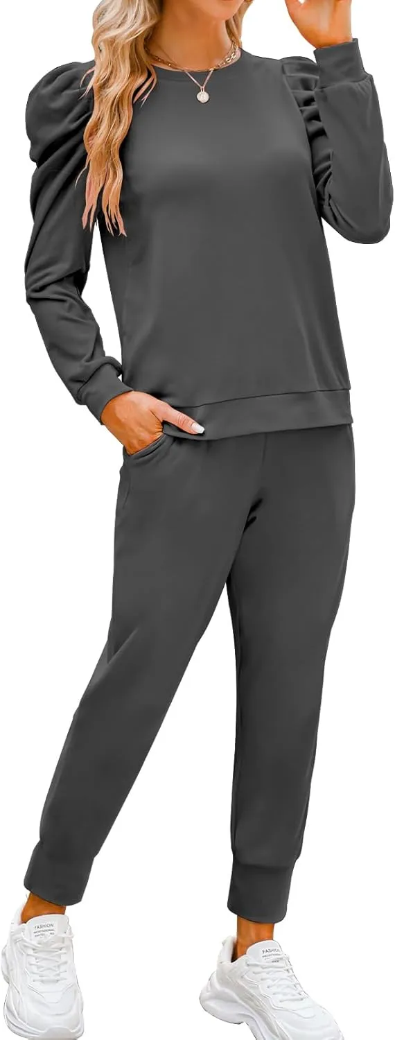 Onedreamer Sweatsuits for Women 2 Piece Outfits Puff Long Sleeve Crewneck Pullover Sweatshirt Jogger Lounge Sets