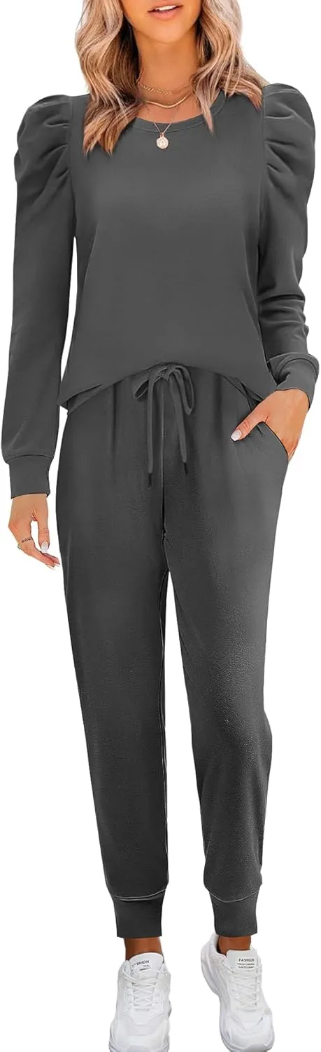 Onedreamer Sweatsuits for Women 2 Piece Outfits Puff Long Sleeve Crewneck Pullover Sweatshirt Jogger Lounge Sets