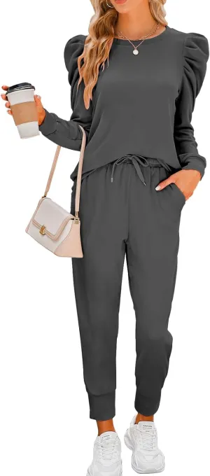 Onedreamer Sweatsuits for Women 2 Piece Outfits Puff Long Sleeve Crewneck Pullover Sweatshirt Jogger Lounge Sets
