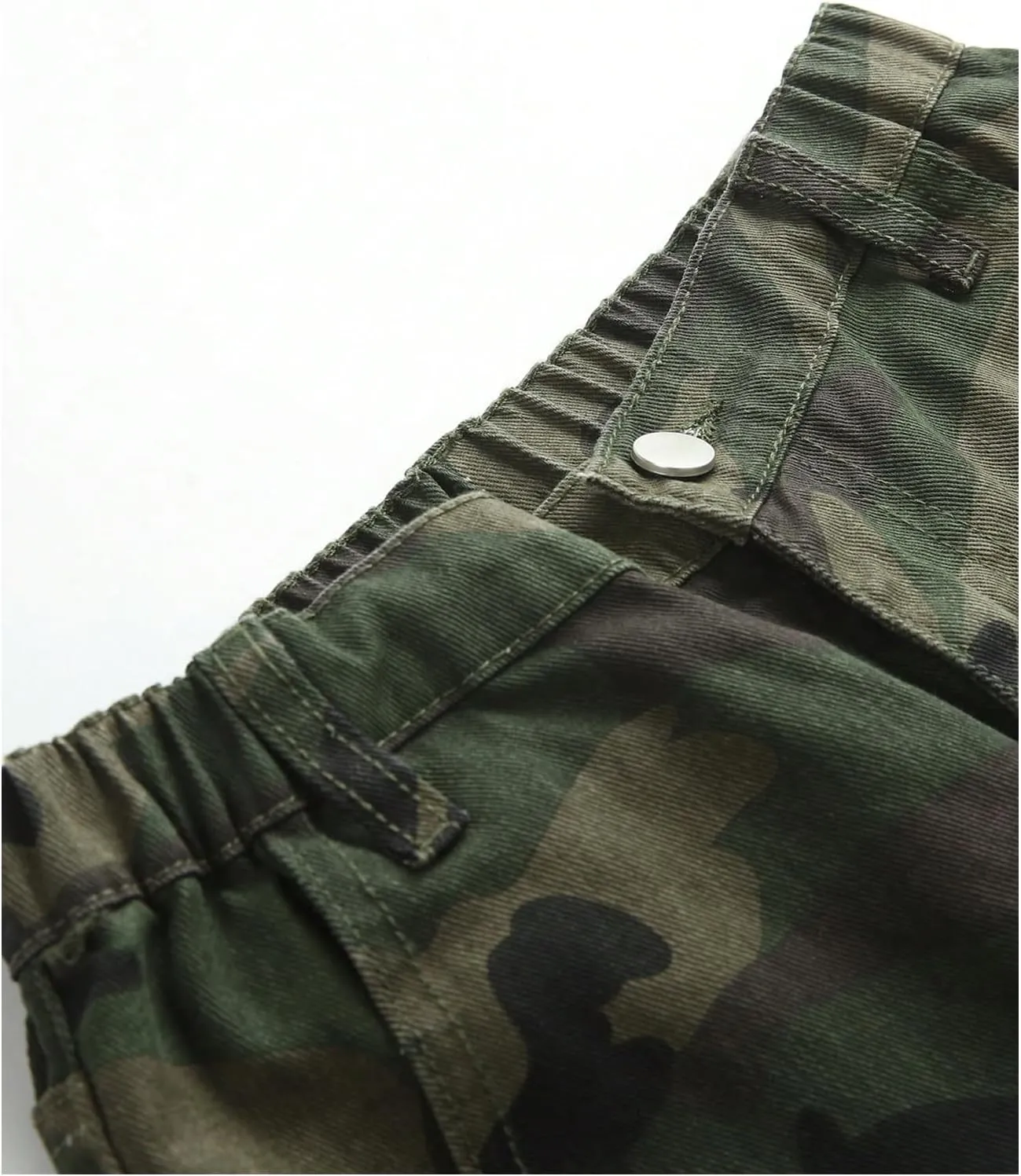 OYOANGLE Girl's Camo Print Cargo Pants Flap Pocket Mid Waist Wide Leg Casual Jeans