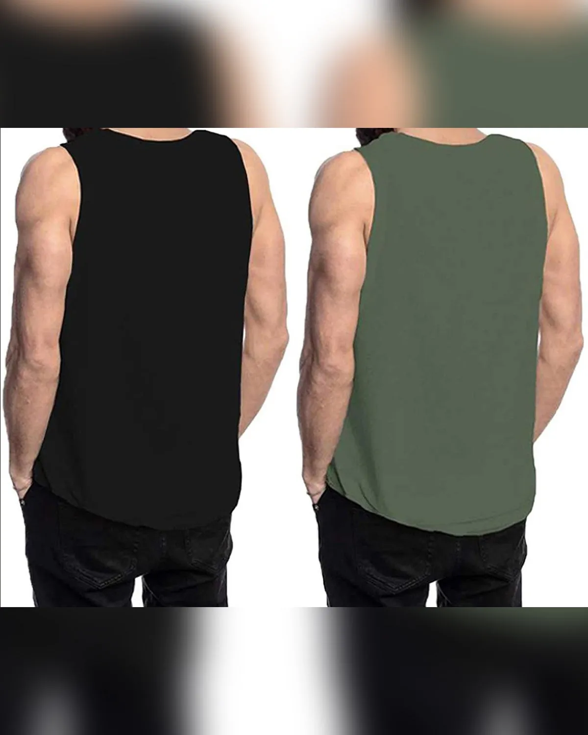 (Pack of 2) Men Printed Vest / Black & Green