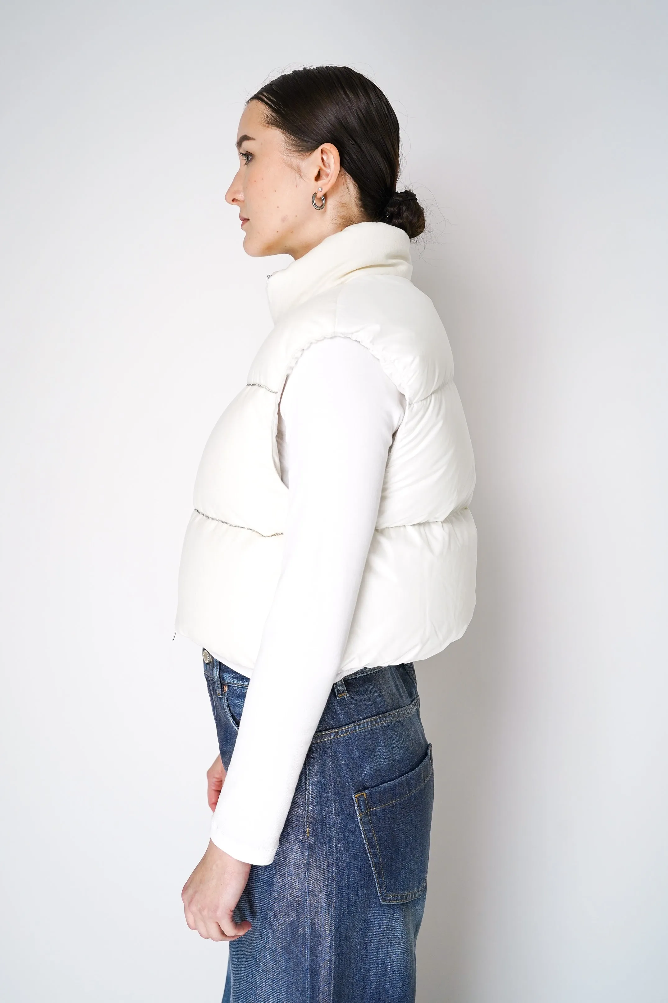 Peserico Padded Cashmere Vest with Brilliant Beading Stripes in Ivory