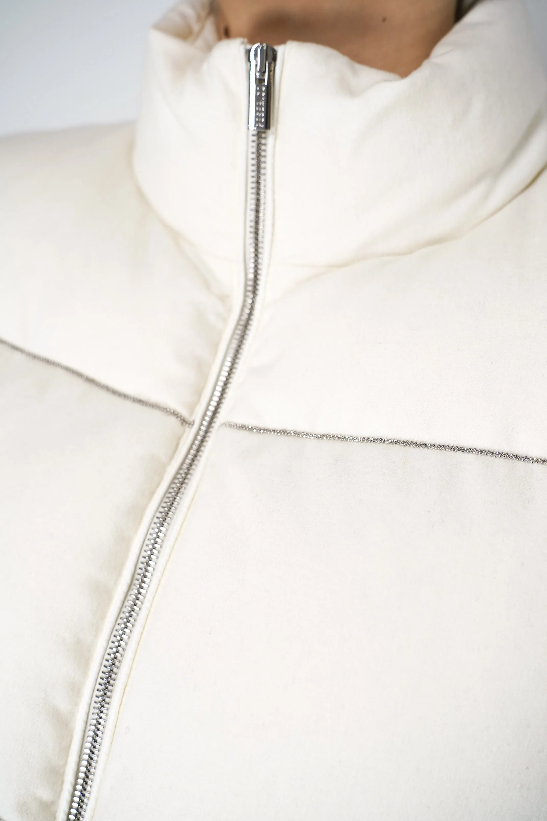 Peserico Padded Cashmere Vest with Brilliant Beading Stripes in Ivory