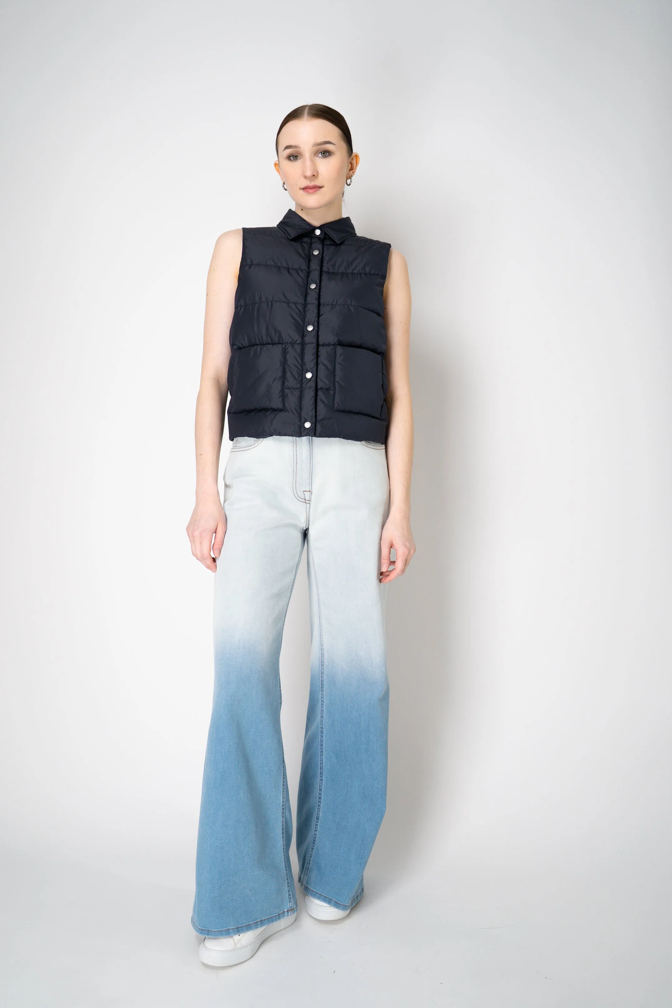Peserico Padded Vest with Knit Back In Navy
