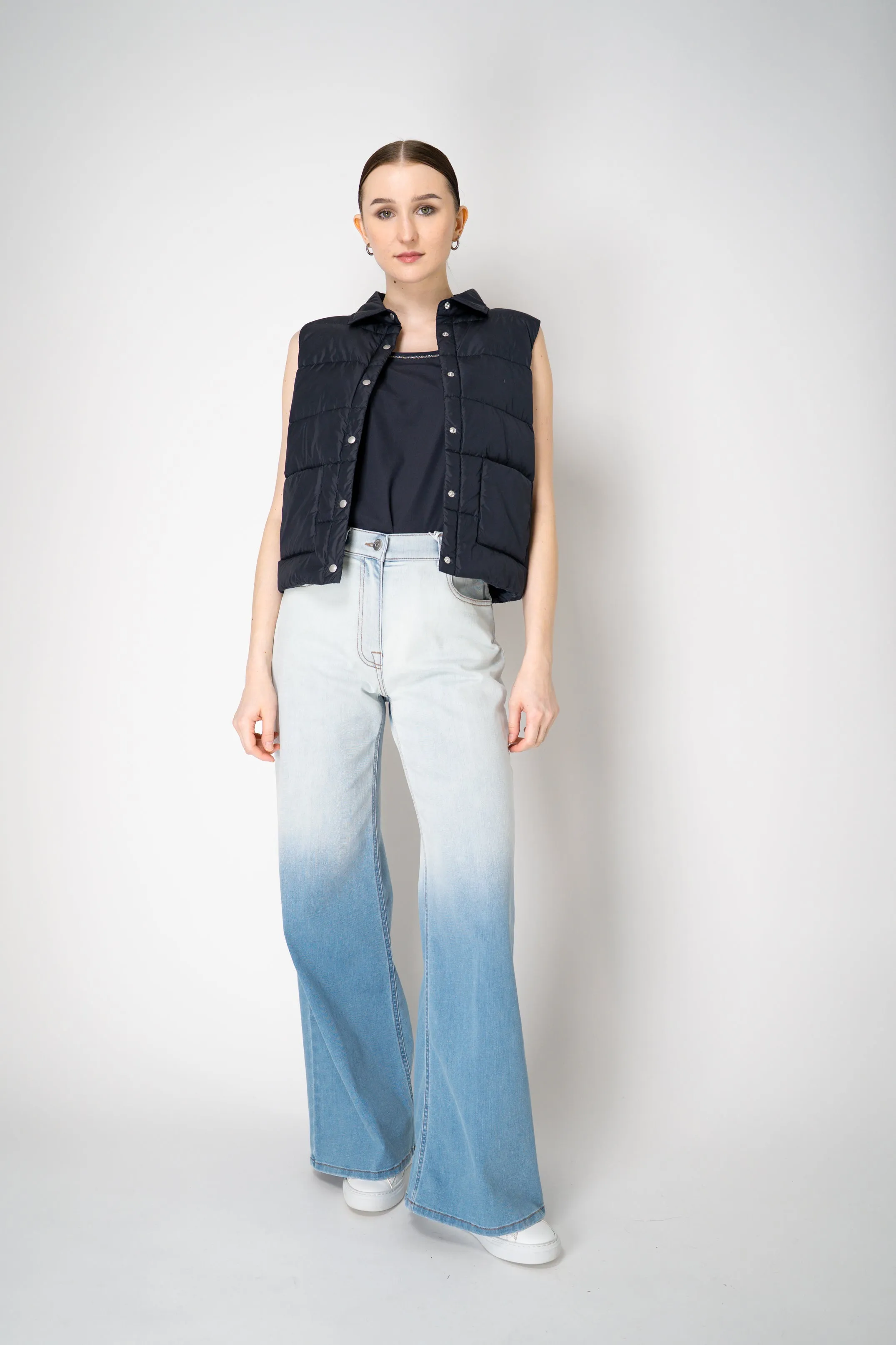 Peserico Padded Vest with Knit Back In Navy