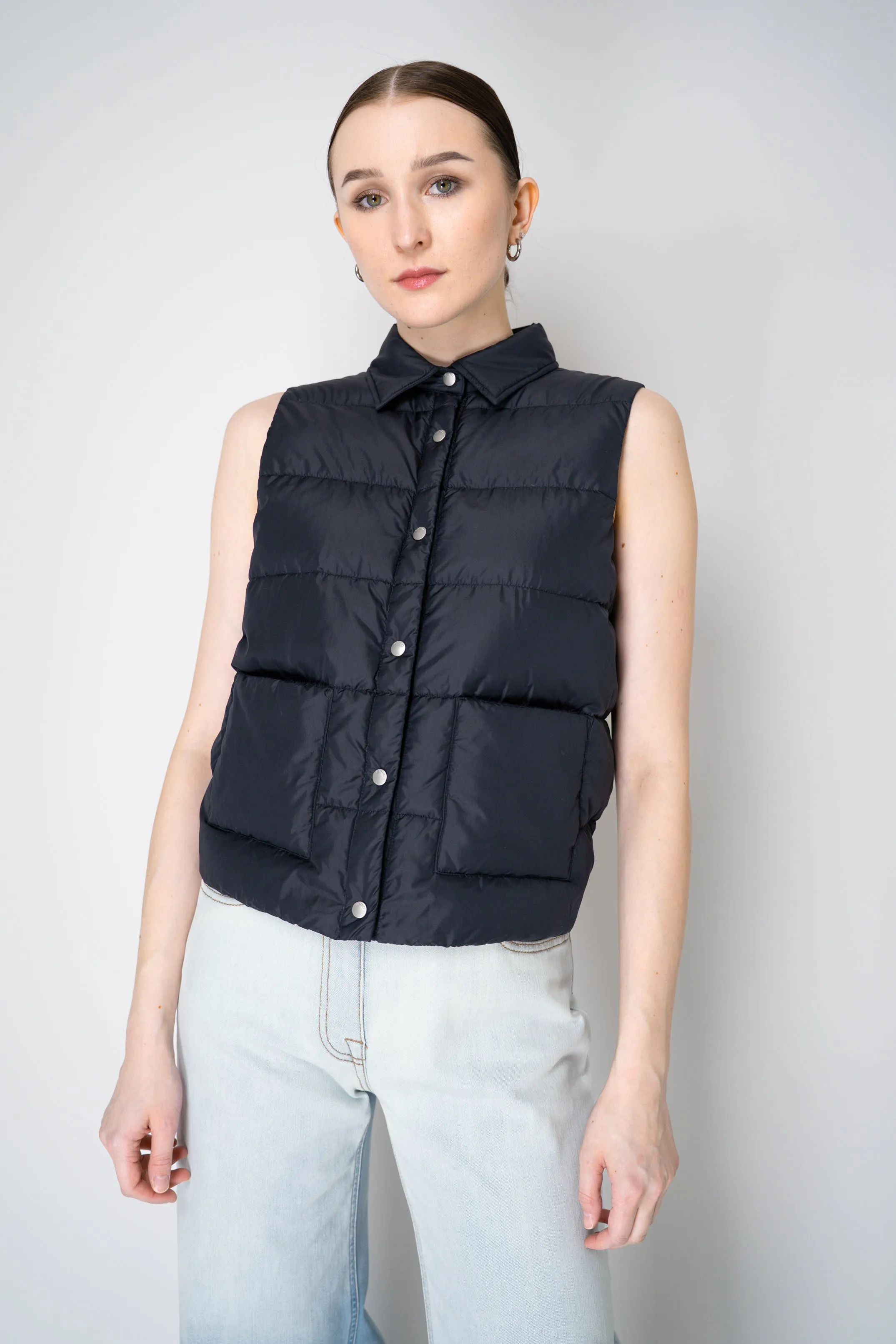 Peserico Padded Vest with Knit Back In Navy