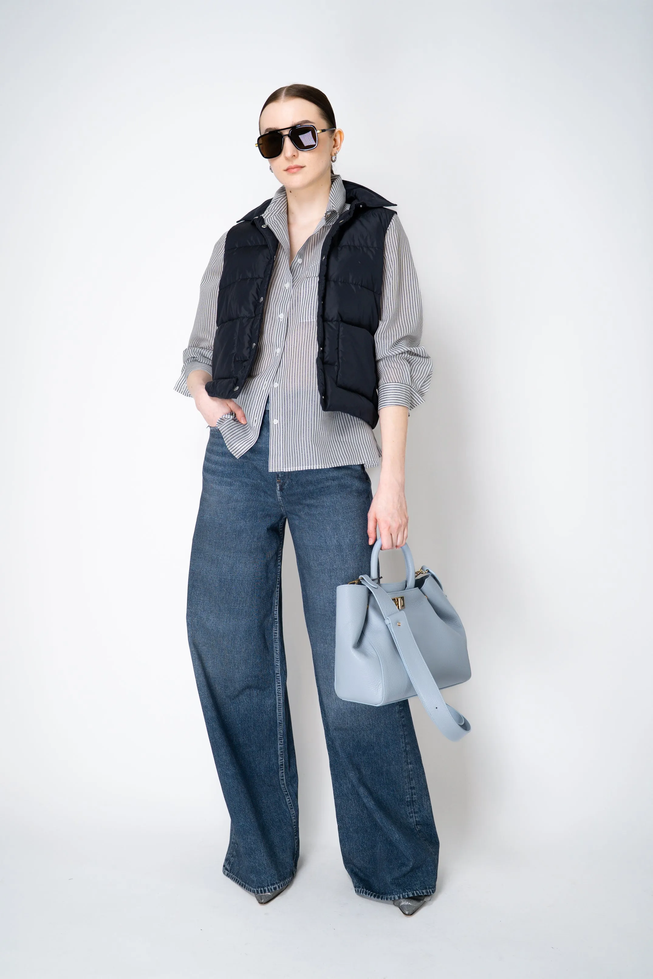 Peserico Padded Vest with Knit Back In Navy