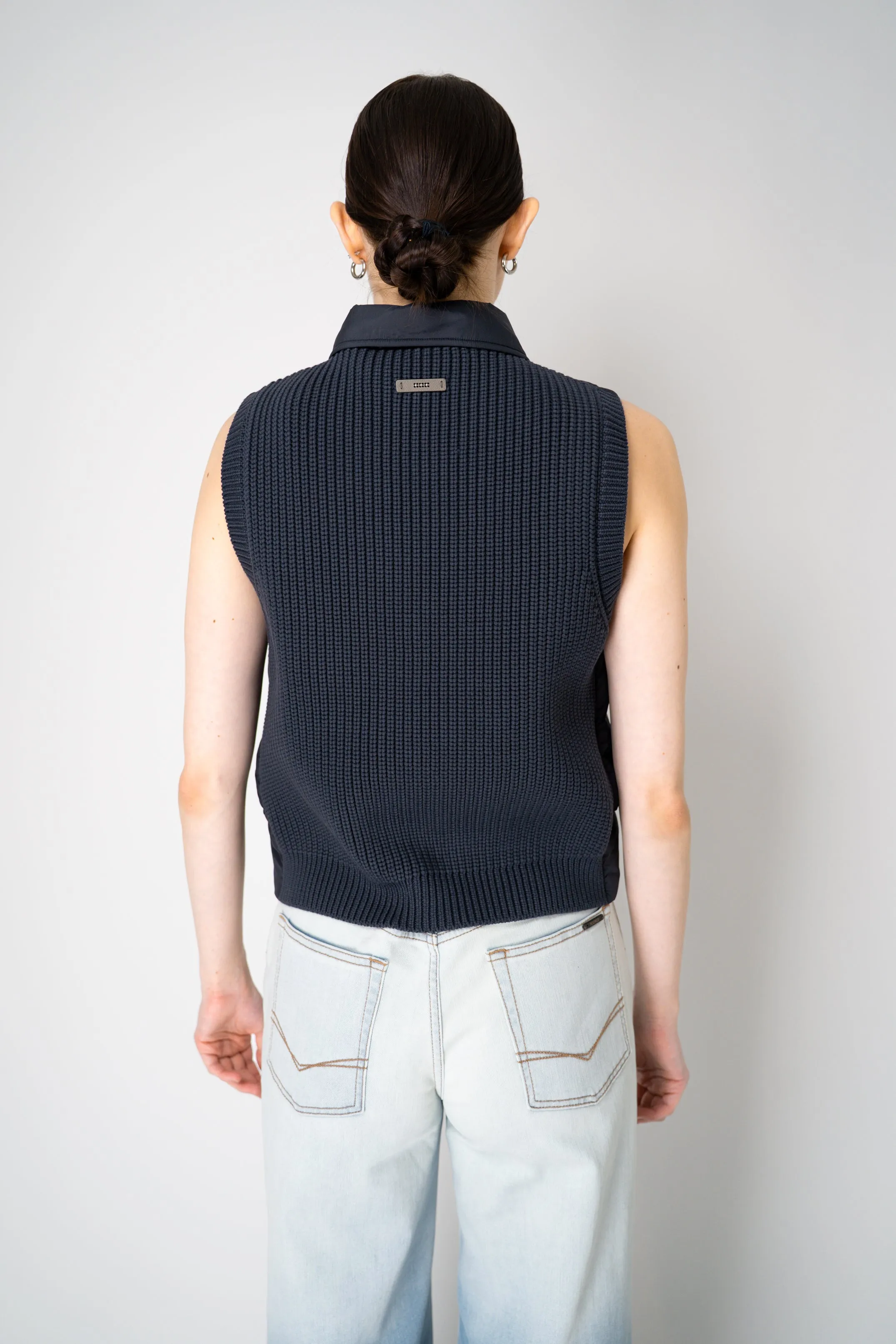 Peserico Padded Vest with Knit Back In Navy