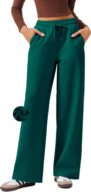 PINSPARK Womens Fleece Wide Leg Sweatpants High Waisted Athletic Sweat Pants Winter Baggy Workout Pant with Pocket