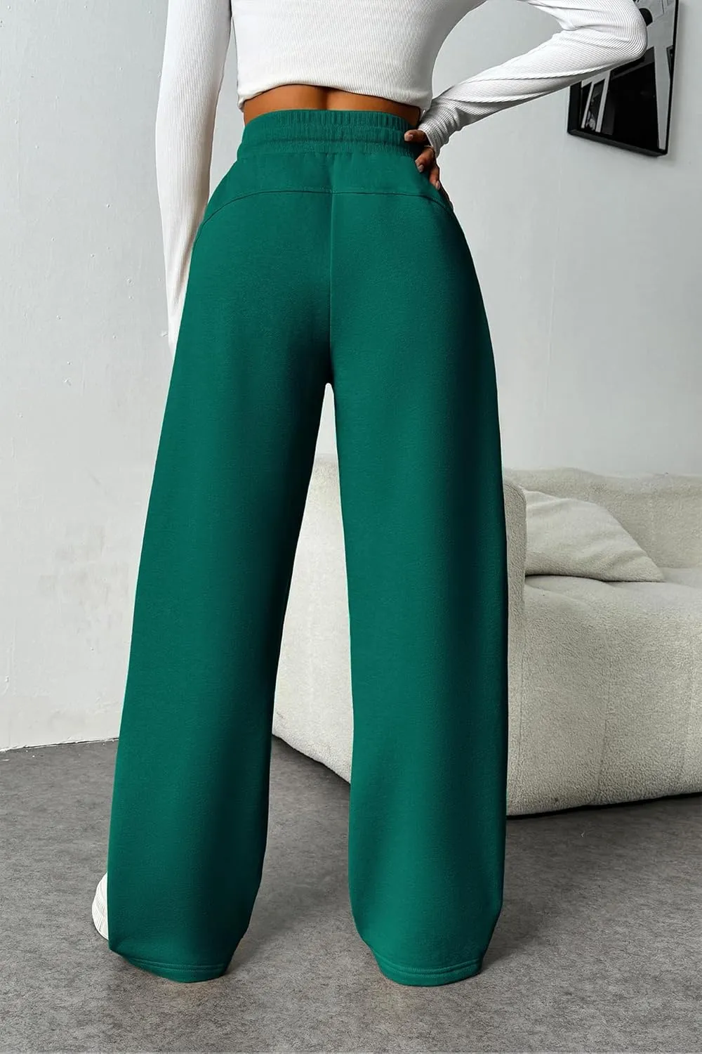 PINSPARK Womens Fleece Wide Leg Sweatpants High Waisted Athletic Sweat Pants Winter Baggy Workout Pant with Pocket