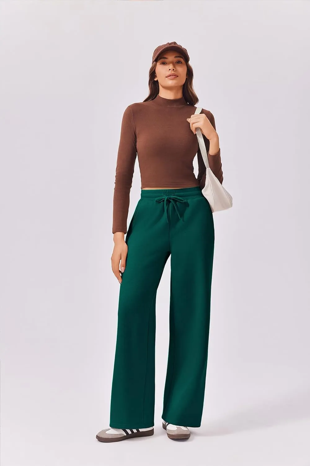 PINSPARK Womens Fleece Wide Leg Sweatpants High Waisted Athletic Sweat Pants Winter Baggy Workout Pant with Pocket