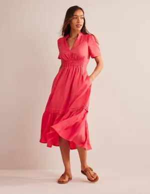Pintuck Detail Midi Dress-Coral