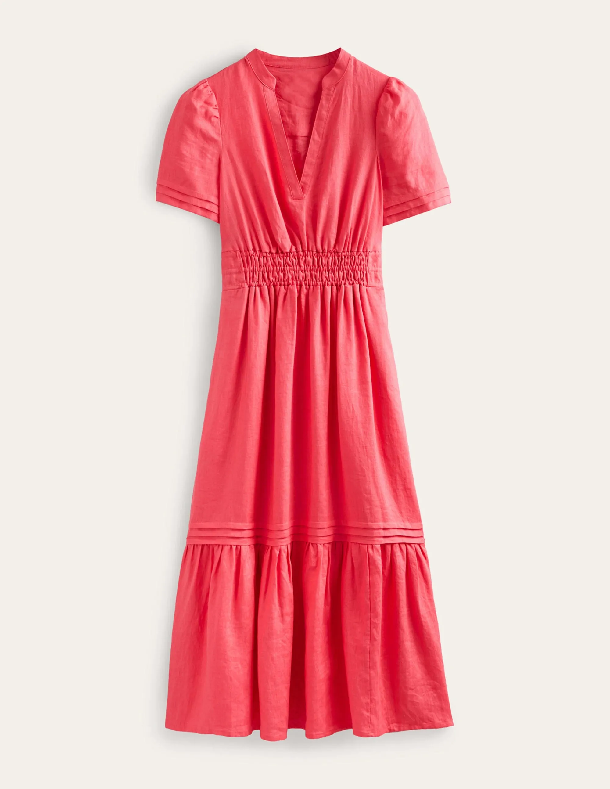 Pintuck Detail Midi Dress-Coral