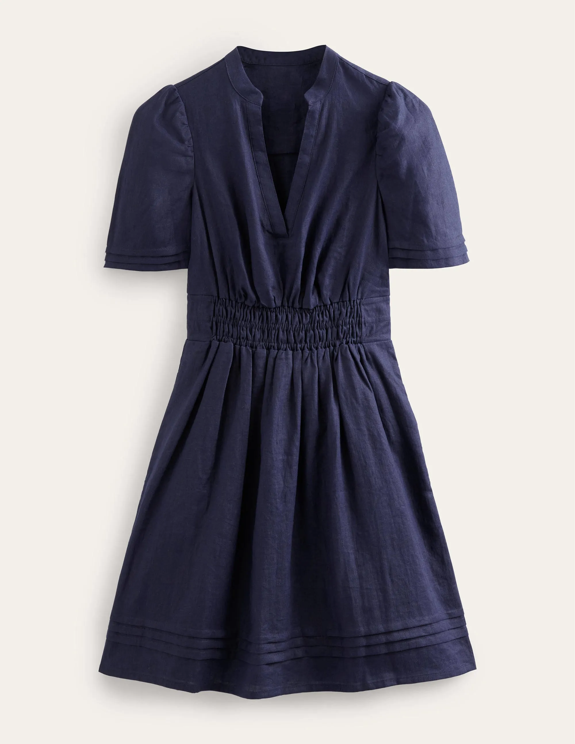Pintuck Detail Mini Dress-Navy