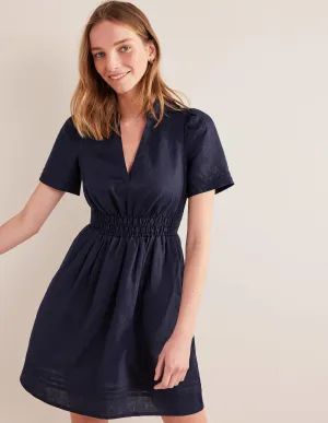 Pintuck Detail Mini Dress-Navy
