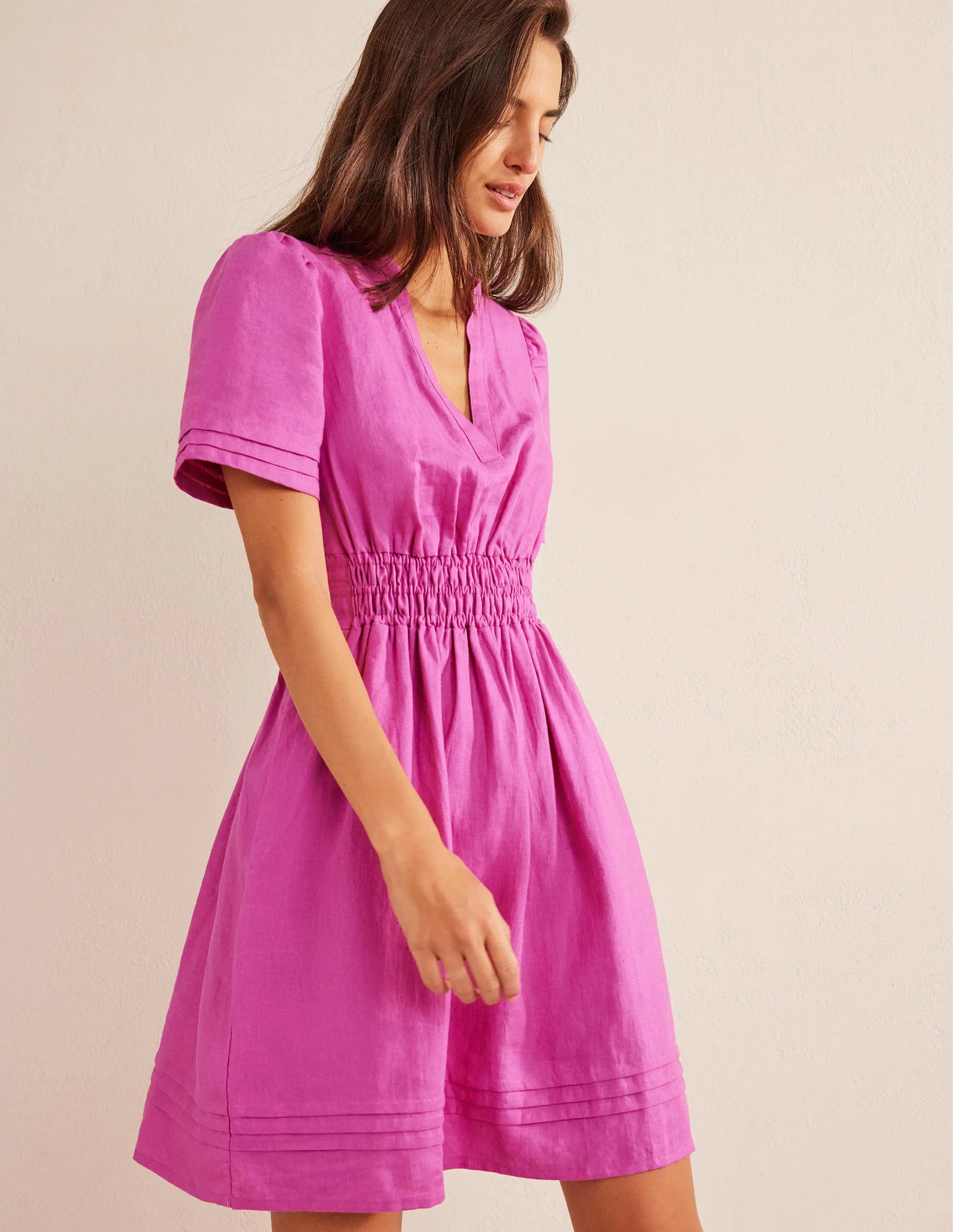 Pintuck Detail Mini Dress-Rose Violet