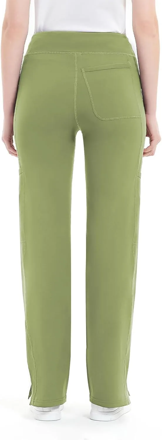 QBK Yoga Scrub Pants Women Mid Rise Yoga Work Pants- Five Pocket Cargo Scrub Pant