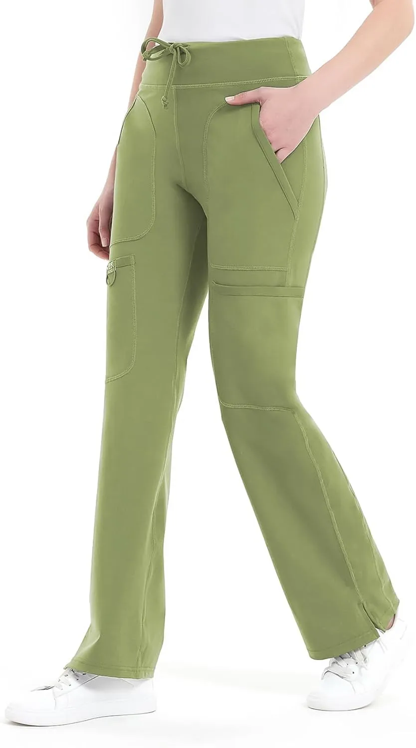 QBK Yoga Scrub Pants Women Mid Rise Yoga Work Pants- Five Pocket Cargo Scrub Pant