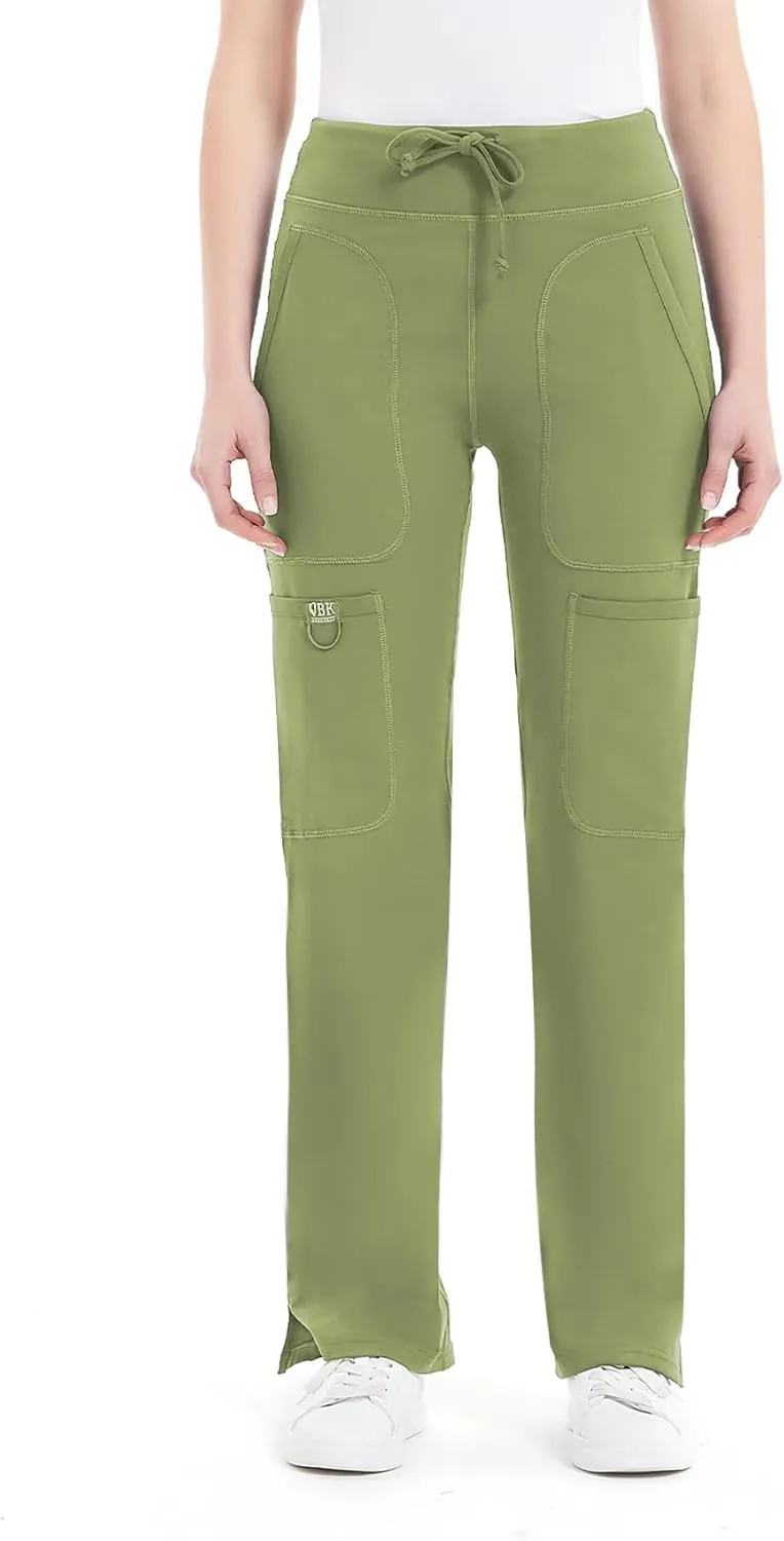 QBK Yoga Scrub Pants Women Mid Rise Yoga Work Pants- Five Pocket Cargo Scrub Pant