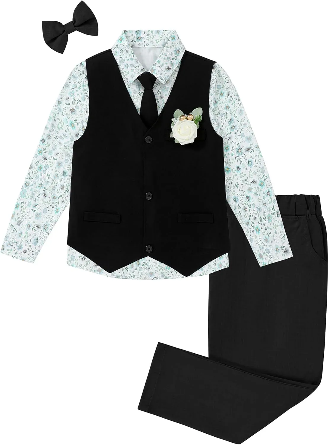 SANMIO Toddler Boy Suits Dress Clothes Formal Slim Fit Suit Set 6 Piece Gentleman Wedding Outfit Dresswear Vest Set 2-8 Years
