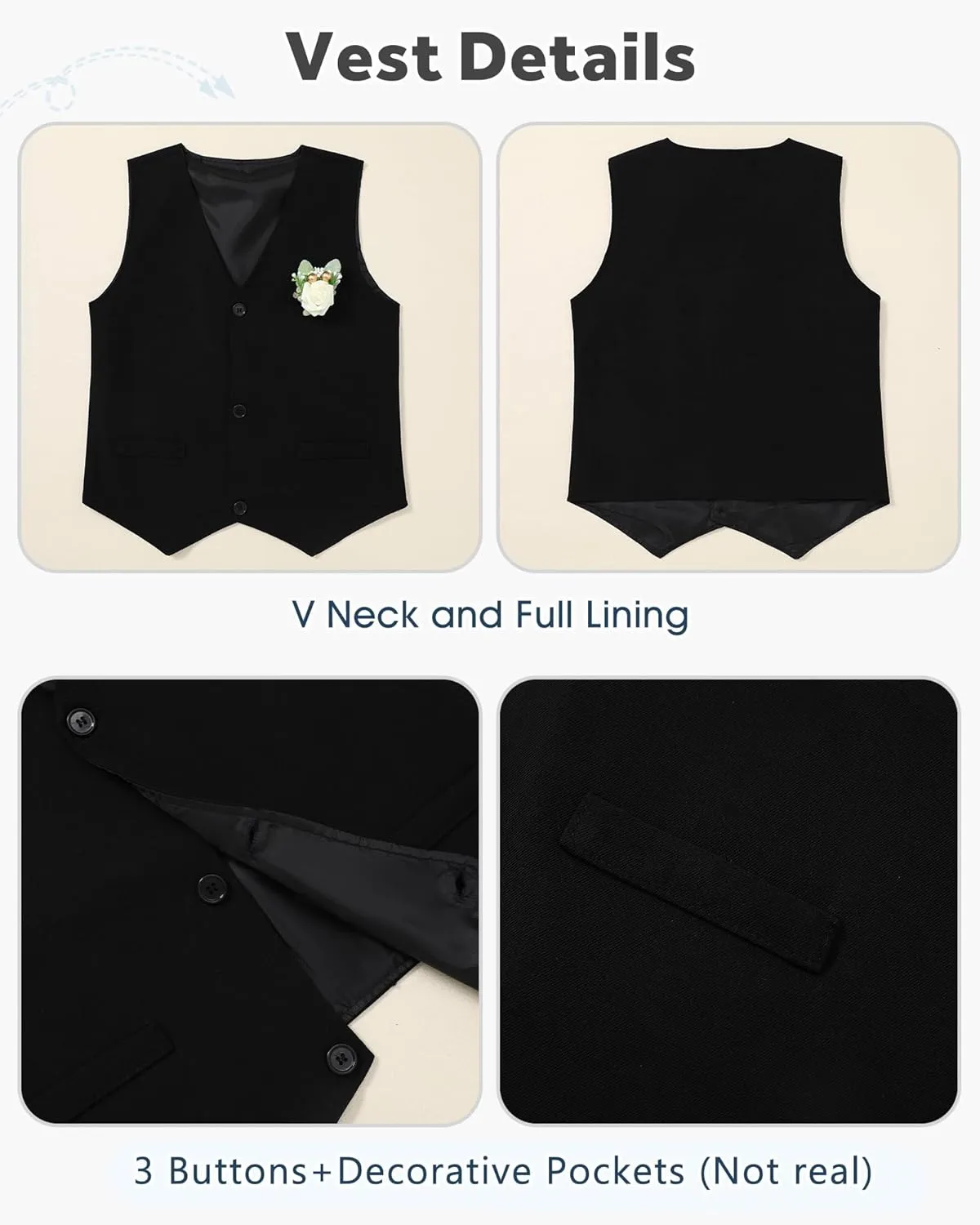 SANMIO Toddler Boy Suits Dress Clothes Formal Slim Fit Suit Set 6 Piece Gentleman Wedding Outfit Dresswear Vest Set 2-8 Years