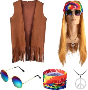 SATINIOR 60s 70s Men's Hippie Costume Fringe Suede Fabric Male Vest for Halloween Carnival Mardi Gras Cosplay Party