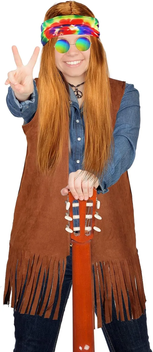 SATINIOR 60s 70s Men's Hippie Costume Fringe Suede Fabric Male Vest for Halloween Carnival Mardi Gras Cosplay Party