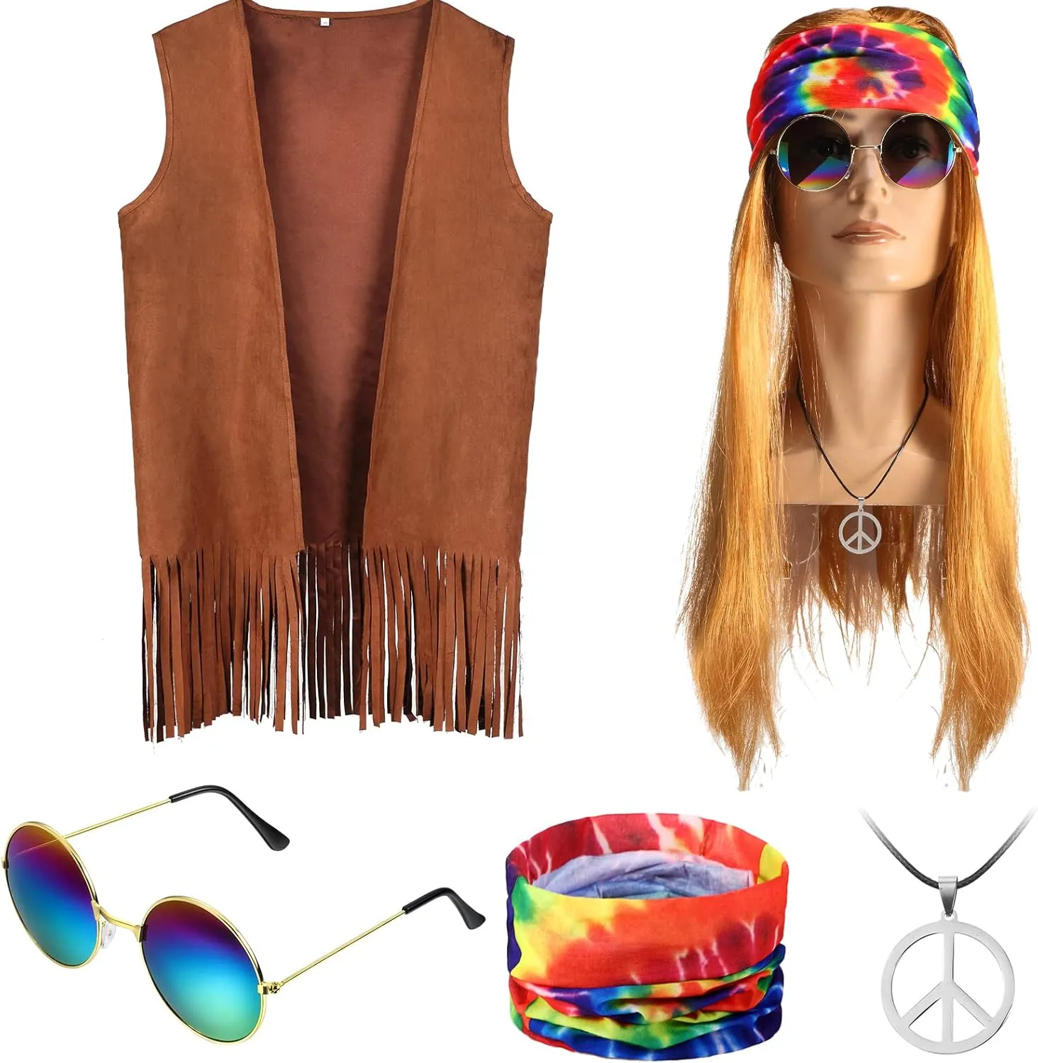 SATINIOR 60s 70s Men's Hippie Costume Fringe Suede Fabric Male Vest for Halloween Carnival Mardi Gras Cosplay Party