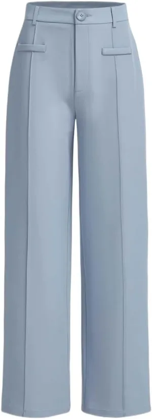 SECOLI Women's Straight Wide Leg Trousers Pants Baby Blue Casual High Waist Straight Leg Pants