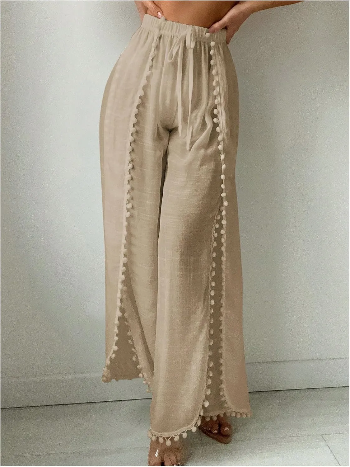 SHENHE Women's Bathing Suit Cover Up Pants Split Wide Leg Sheer Flowy Beach Palazzo Pants