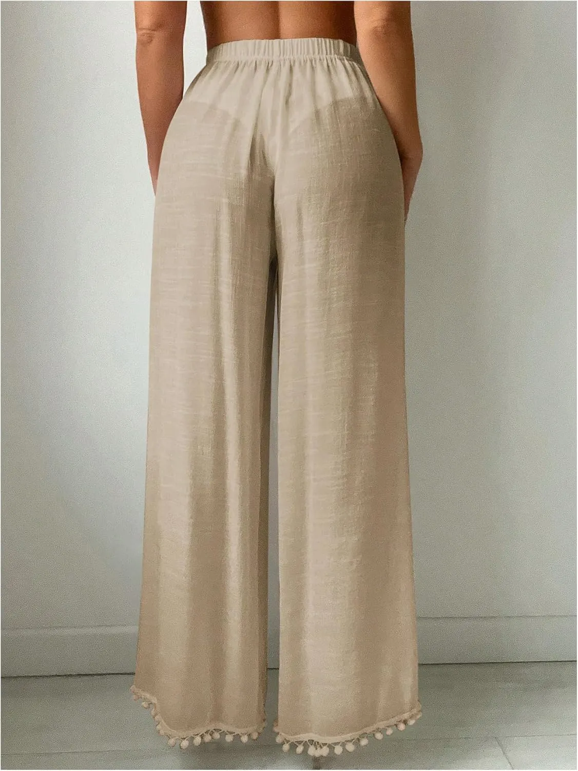 SHENHE Women's Bathing Suit Cover Up Pants Split Wide Leg Sheer Flowy Beach Palazzo Pants