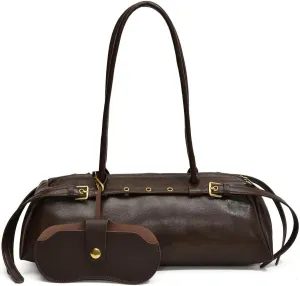 Shoulder Bag for Women with Belt Decoration,Retro Swing Zip Handbag - Top Handle Hobo Purse for Work/Travel/Shopping