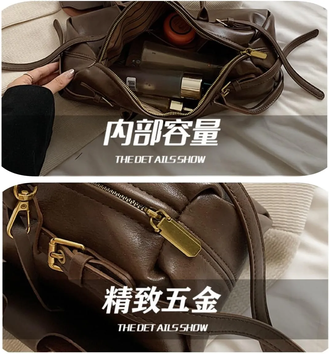 Shoulder Bag for Women with Belt Decoration,Retro Swing Zip Handbag - Top Handle Hobo Purse for Work/Travel/Shopping